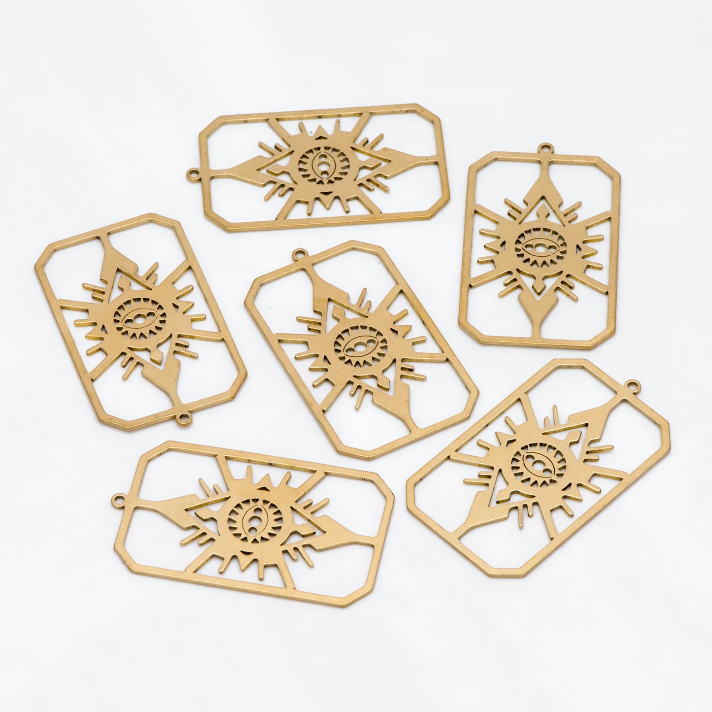 10pcs Raw Brass Evil Eye Rectangle Charm Pendants, Brass Findings Wholesale (RB-294)