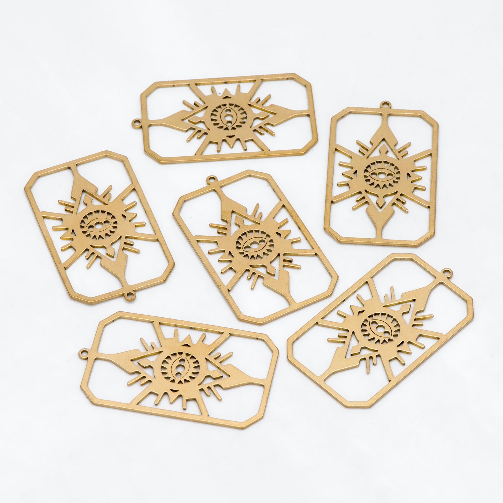 10pcs Raw Brass Evil Eye Rectangle Charm Pendants, Brass Findings Wholesale (RB-294)