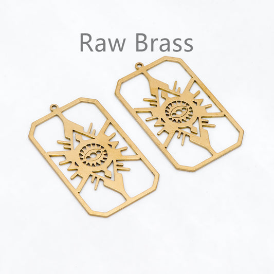 10pcs Raw Brass Evil Eye Rectangle Charm Pendants, Brass Findings Wholesale (RB-294)