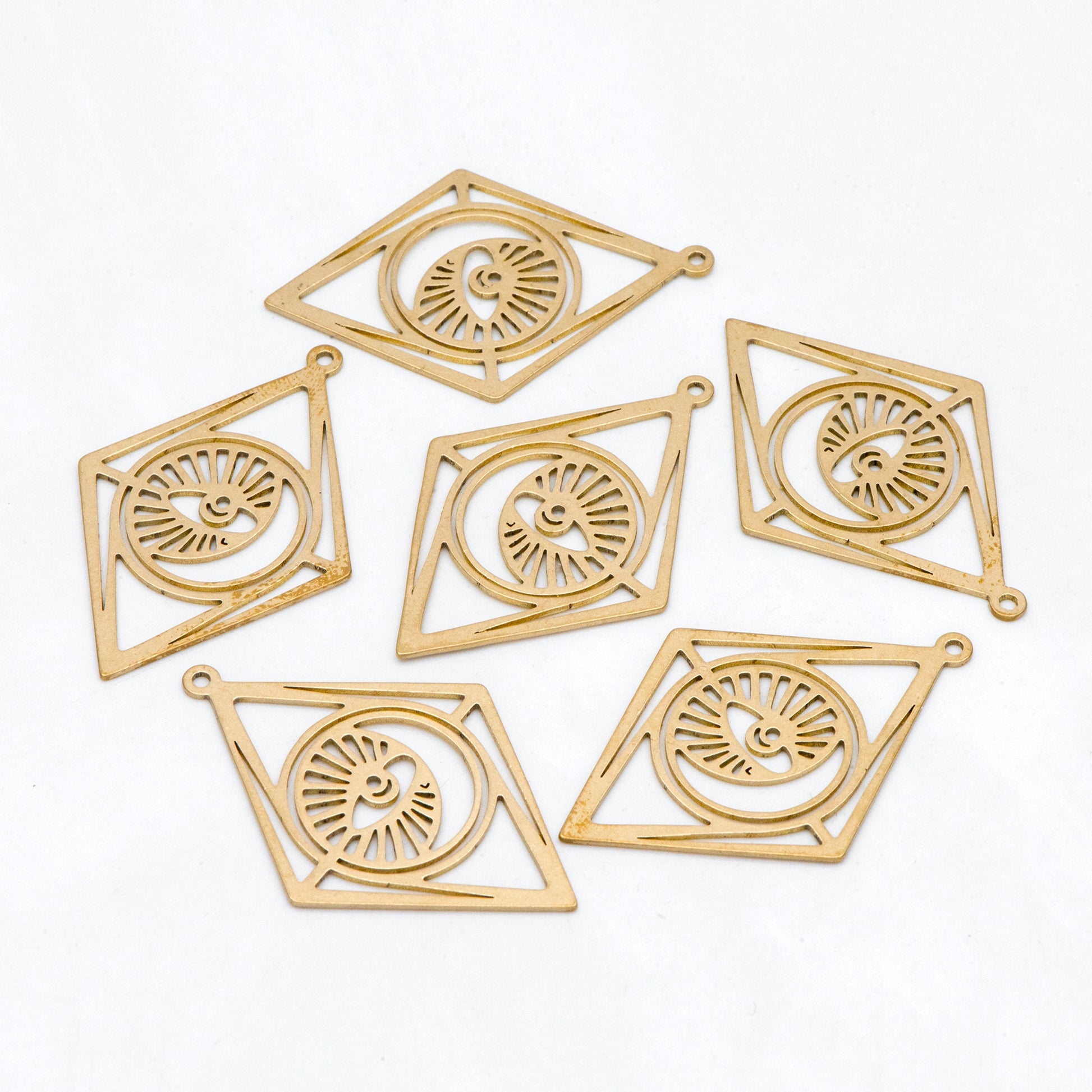 10pcs Raw Brass Rhombus Charm Pendants 42x28mm, Brass Findings Wholesale (RB-296)