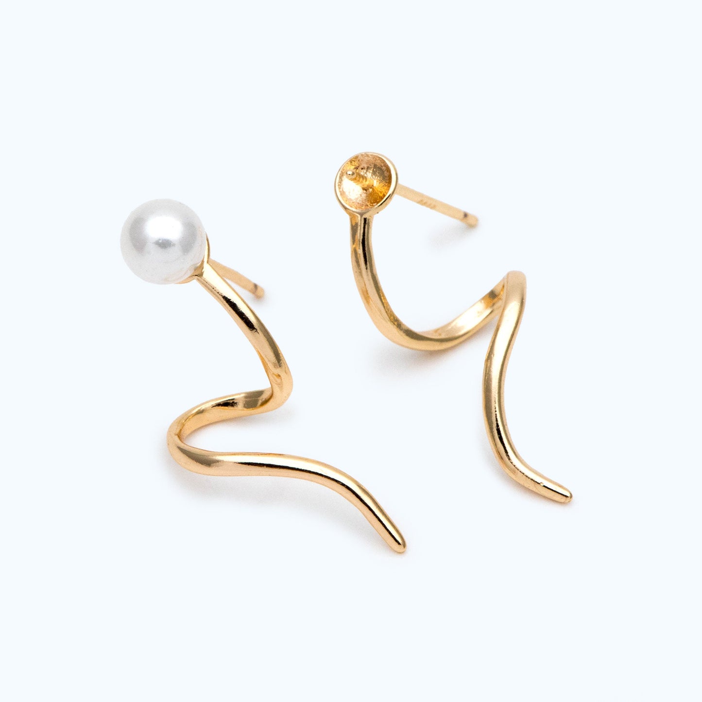 10pcs Gold Stud Earrings, Twist Ear Wire, Pearl Earring Mounts, Half Drilled Pearls Earring Settings (GB-2970)