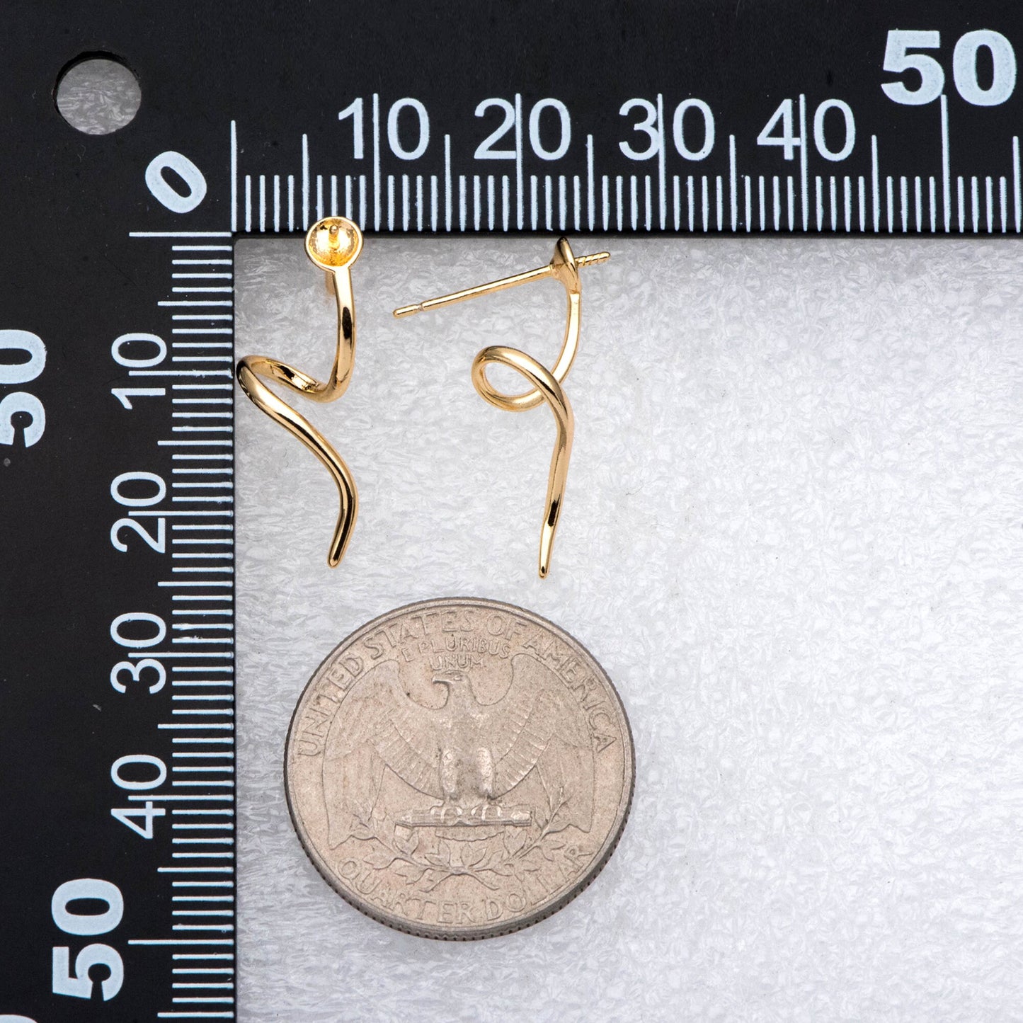 10pcs Gold Stud Earrings, Twist Ear Wire, Pearl Earring Mounts, Half Drilled Pearls Earring Settings (GB-2970)