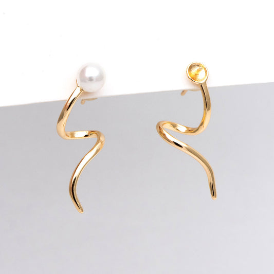 10pcs Gold Stud Earrings, Twist Ear Wire, Pearl Earring Mounts, Half Drilled Pearls Earring Settings (GB-2970)