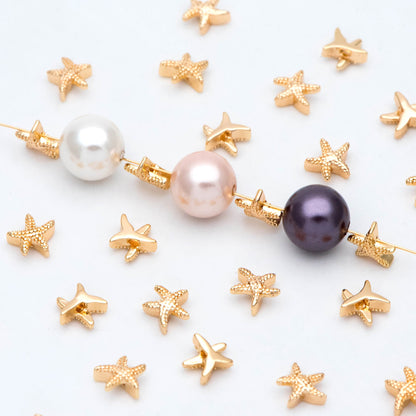 10pcs Gold Starfish Spacer Beads, Real Gold Plated Brass, Jewelry Making, Diy Material, Jewelry Supplies (GB-2978)