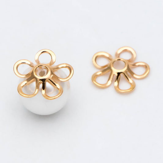 20pcs Flower Bead Caps 9mm, Real Gold plated Brass, Floral Spacer Beads (GB-3000)