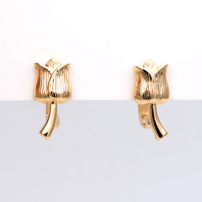 4pcs Gold Flower Click-in Style Leverback Earring, Gold Plated Brass Earring Findings (GB-3002-B)