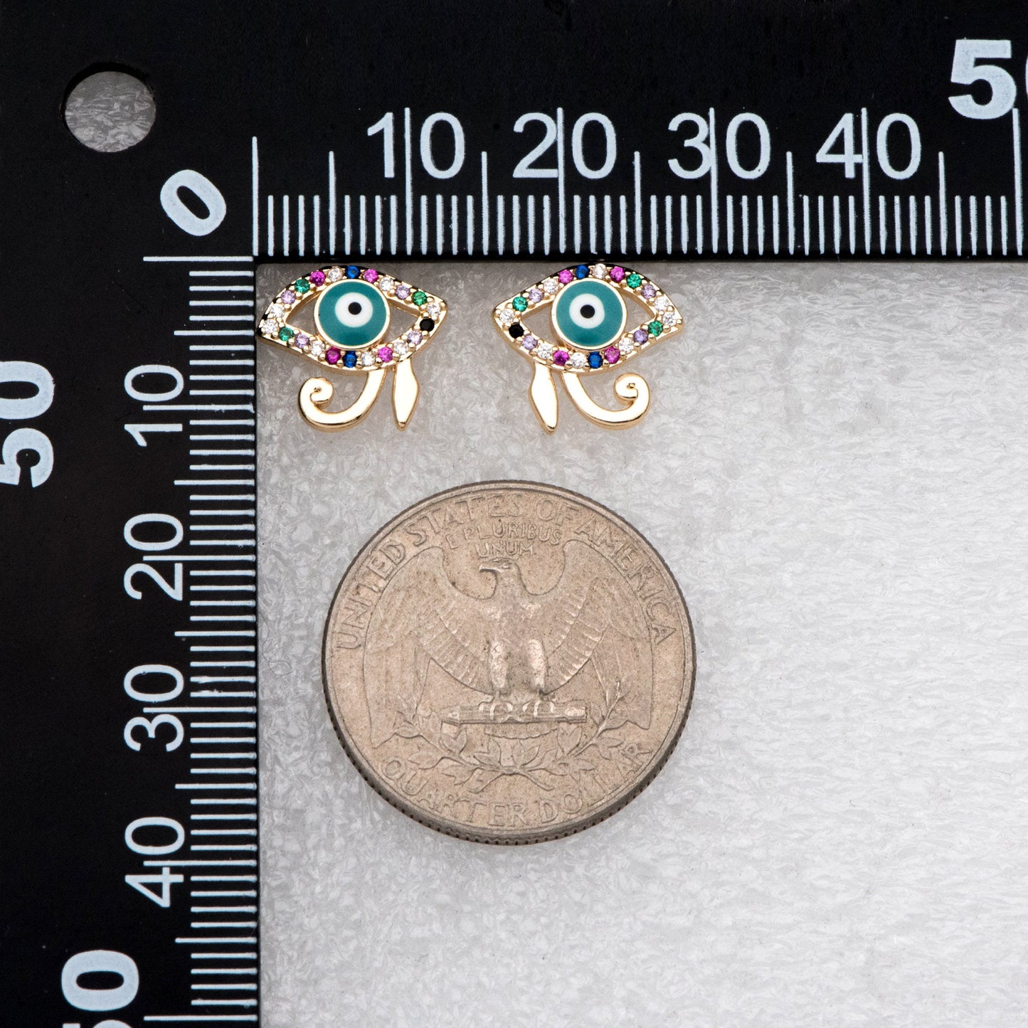 4pcs CZ Paved Evil Eye Earring Stud, Real Gold plated Brass, Enamel Eye Earrings (GB-3025)