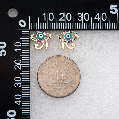 4pcs CZ Paved Evil Eye Earring Stud, Real Gold plated Brass, Enamel Eye Earrings (GB-3025)