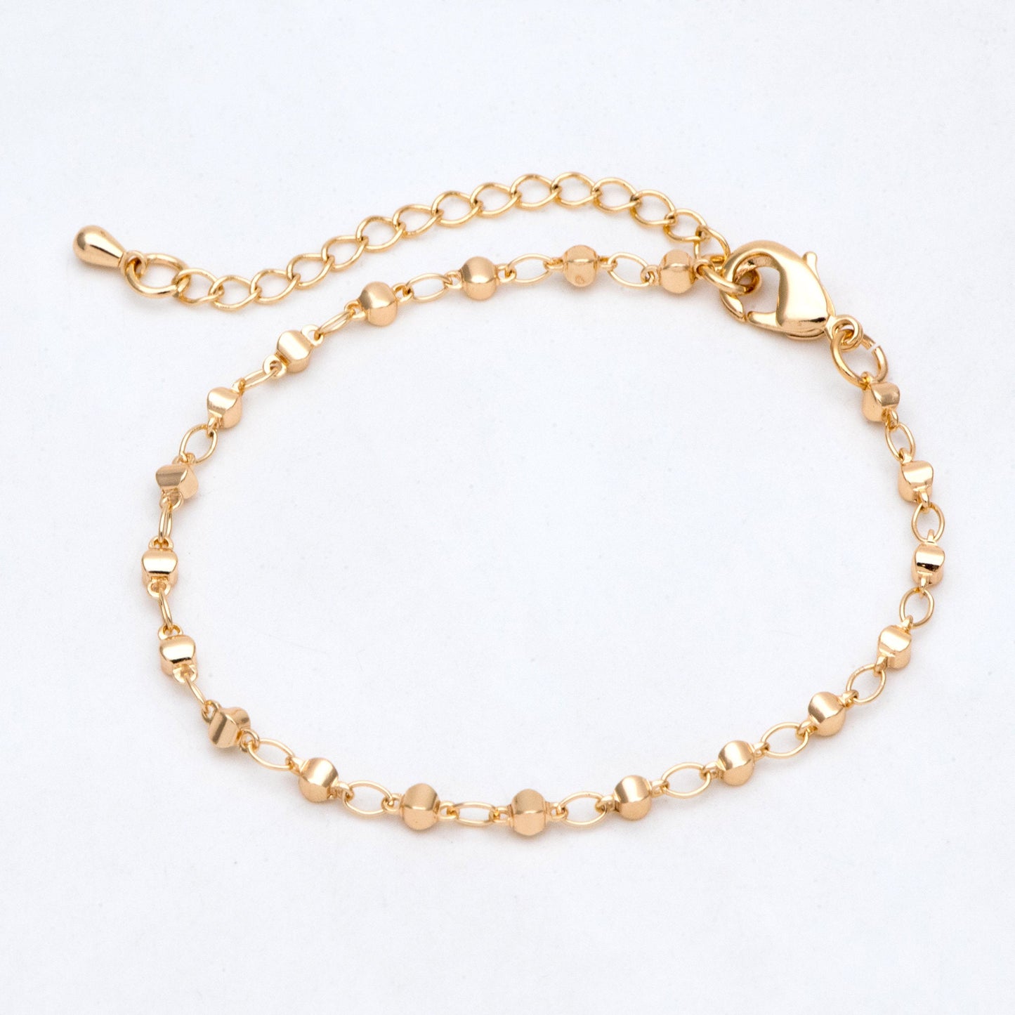 Gold plated Brass Bead Chains, Finished Bracelet/ Anklet/ Necklace with Extender Chain, Ready to Wear (#LK-397)