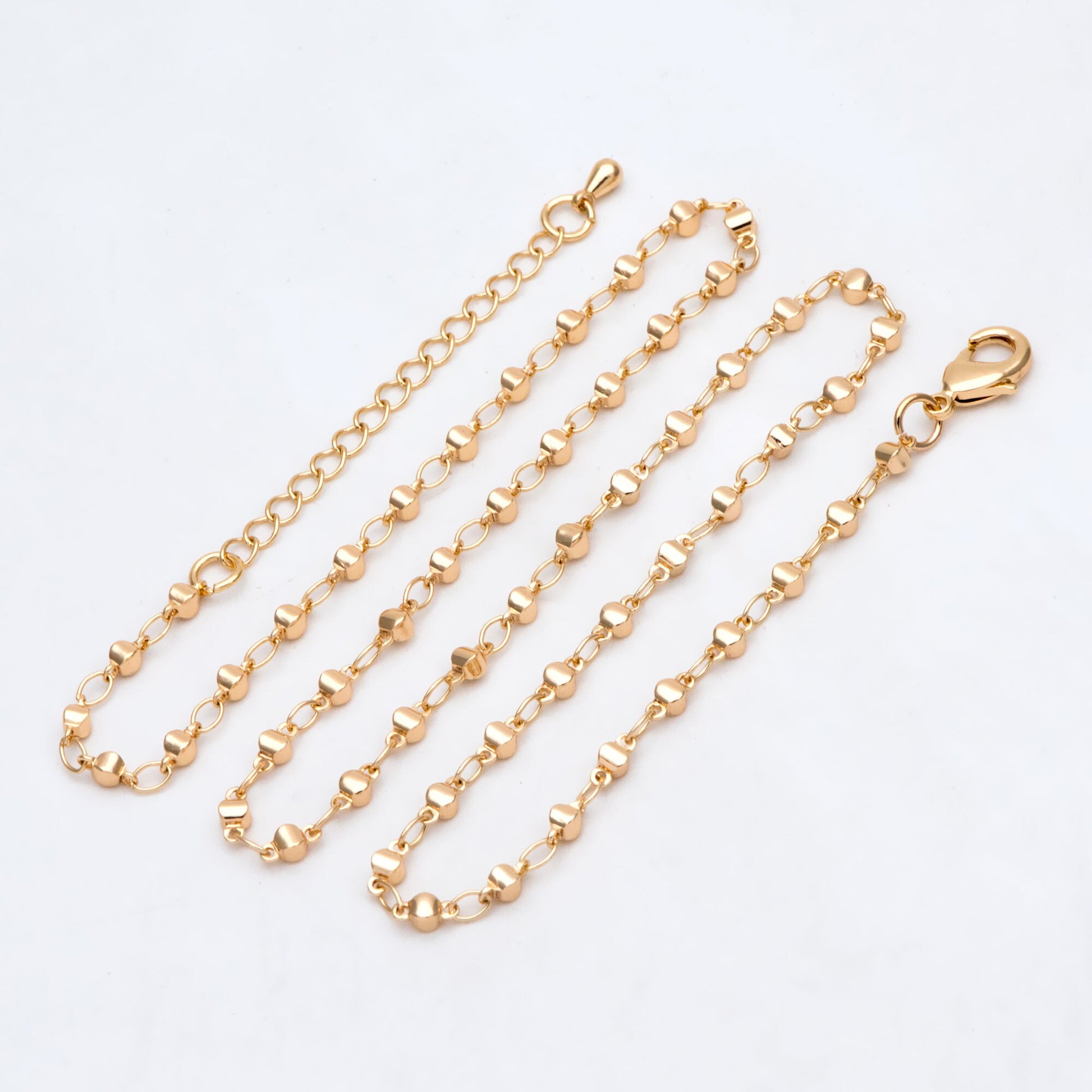 Gold plated Brass Bead Chains, Finished Bracelet/ Anklet/ Necklace with Extender Chain, Ready to Wear (#LK-397)