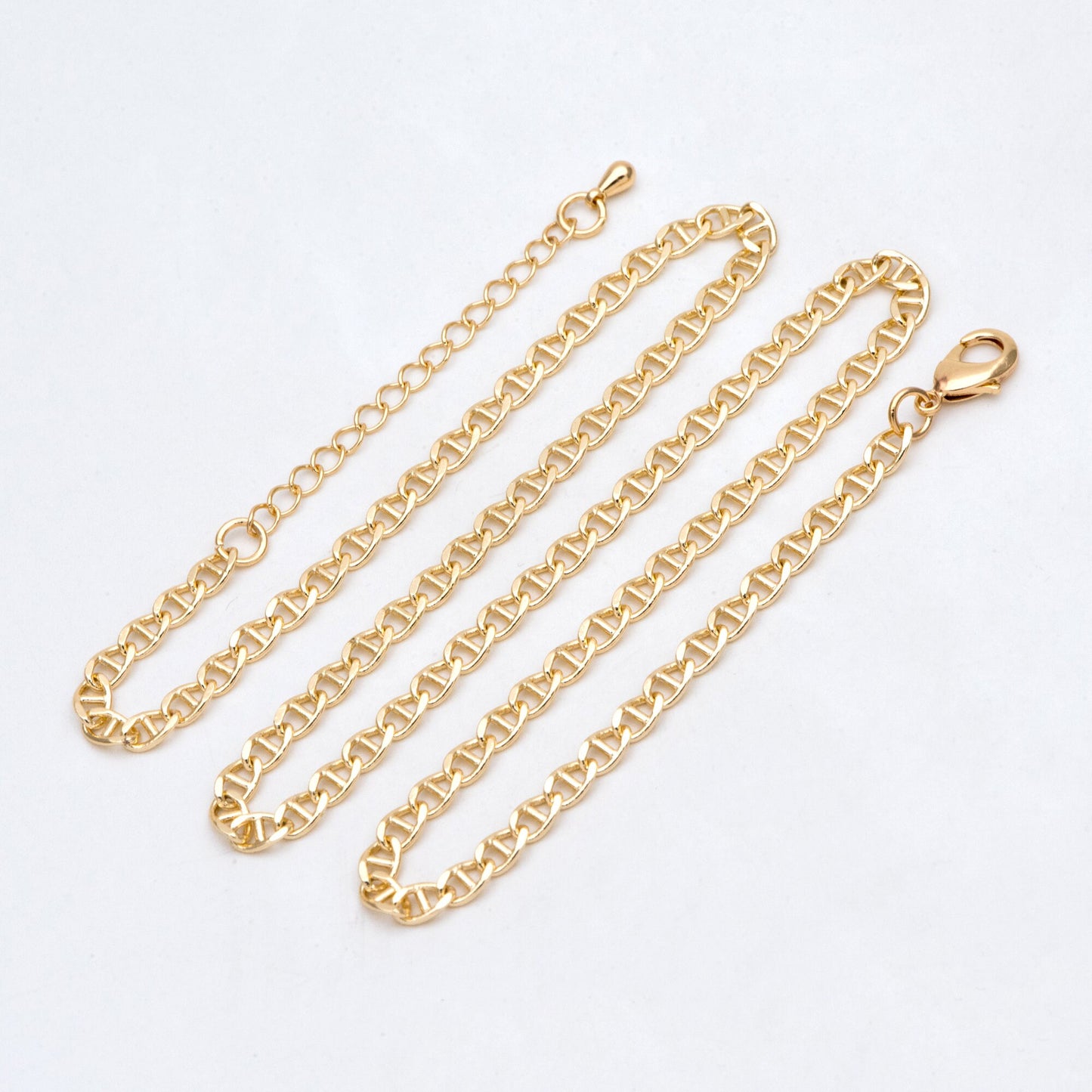 Gold plated Brass Oval Chain 4mm, Finished Bracelet/ Anklet/ Necklace with Extender Chain, Ready to Wear (#LK-352)