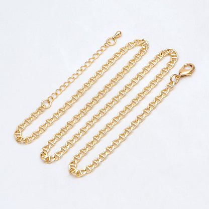 Gold plated Brass Oval Chain 4mm, Finished Bracelet/ Anklet/ Necklace with Extender Chain, Ready to Wear (#LK-352)