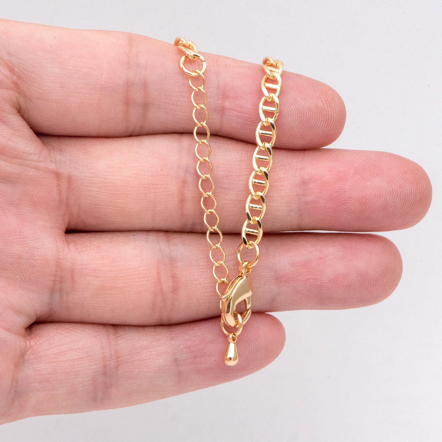 Gold plated Brass Oval Chain 4mm, Finished Bracelet/ Anklet/ Necklace with Extender Chain, Ready to Wear (#LK-352)