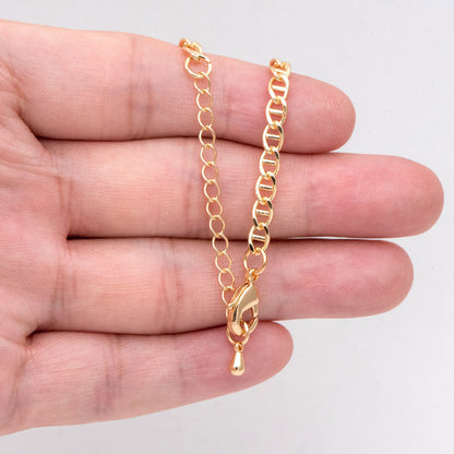 Gold plated Brass Oval Chain 4mm, Finished Bracelet/ Anklet/ Necklace with Extender Chain, Ready to Wear (#LK-352)