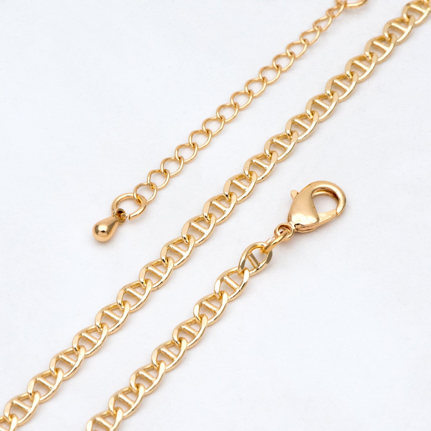 Gold plated Brass Oval Chain 4mm, Finished Bracelet/ Anklet/ Necklace with Extender Chain, Ready to Wear (#LK-352)