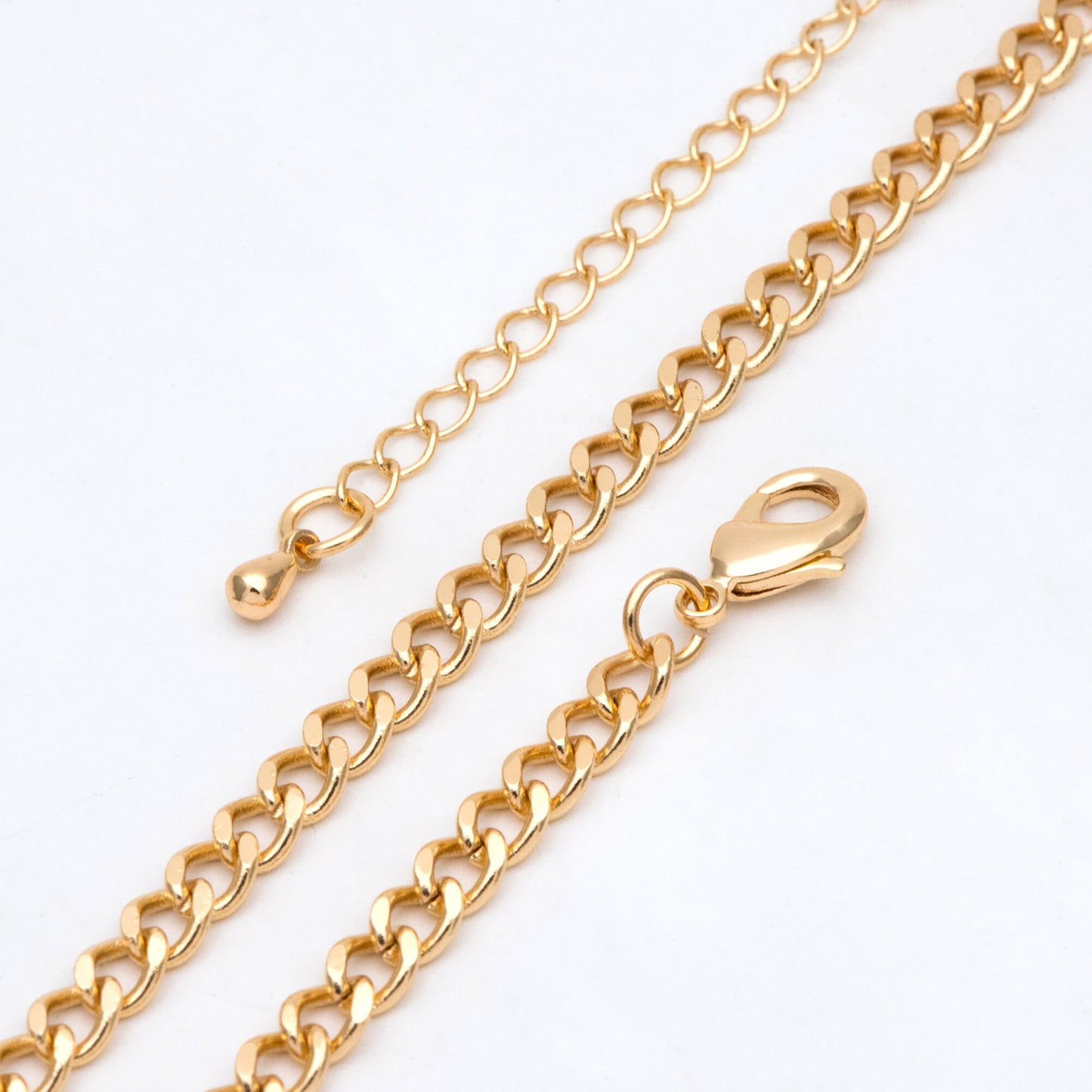 Gold/ Silver Curb Chains, Gold/ Rhodium plated Brass, Finished Bracelet/ Anklet/ Necklace with Extender Chain, Ready to Wear (#LK-429)