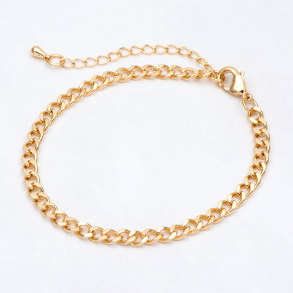 Gold/ Silver Curb Chains, Gold/ Rhodium plated Brass, Finished Bracelet/ Anklet/ Necklace with Extender Chain, Ready to Wear (#LK-429)