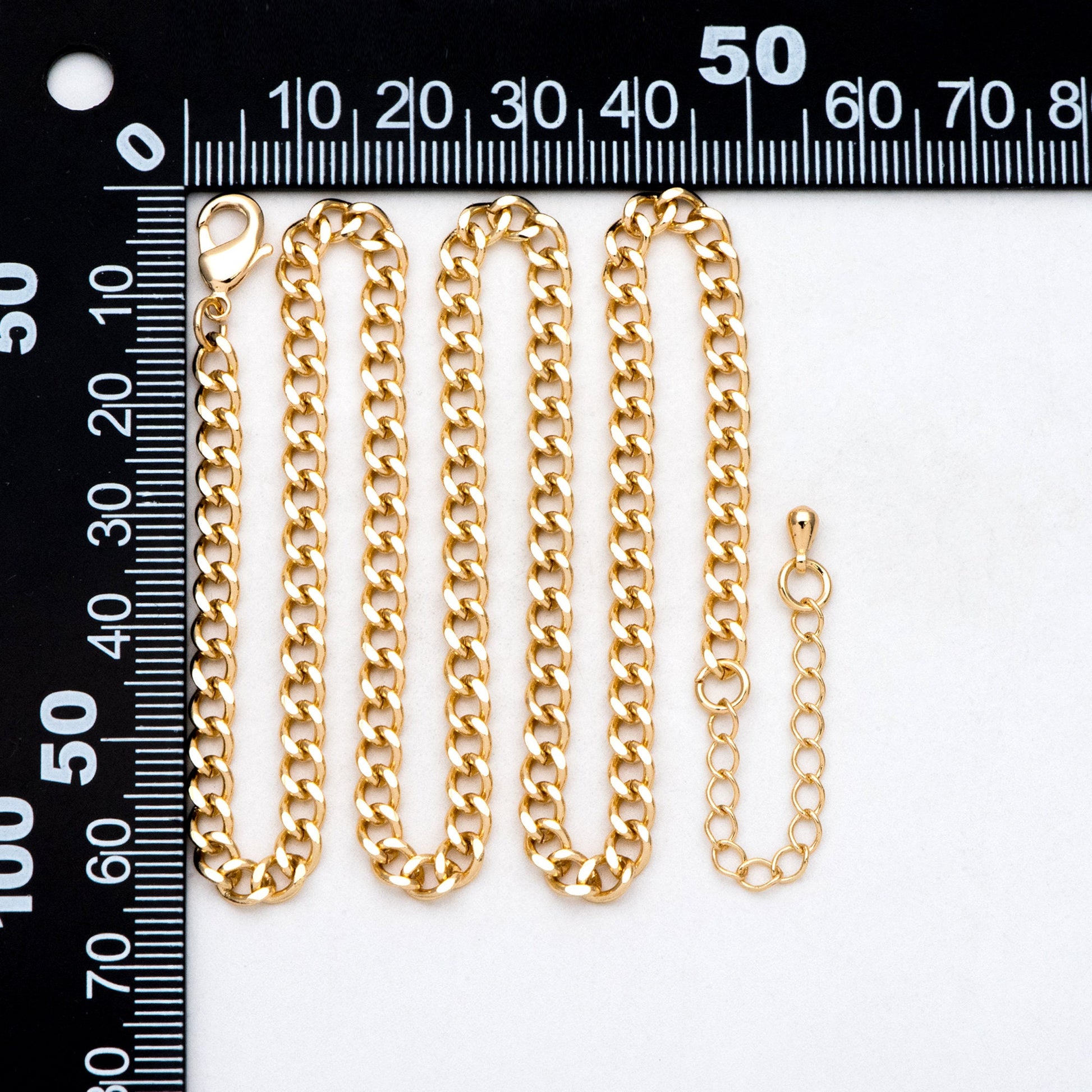 Gold/ Silver Curb Chains, Gold/ Rhodium plated Brass, Finished Bracelet/ Anklet/ Necklace with Extender Chain, Ready to Wear (#LK-429)
