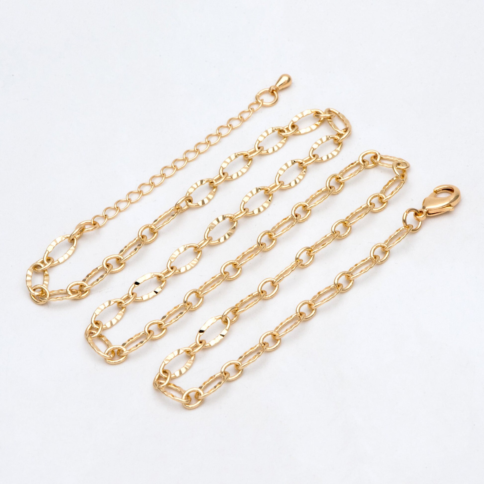 Gold Oval Cable Chains 2.5/ 3.4/ 4.8mm, Finished Bracelet/ Anklet/ Necklace with Extender Chain, Ready to Wear (#LK-289)