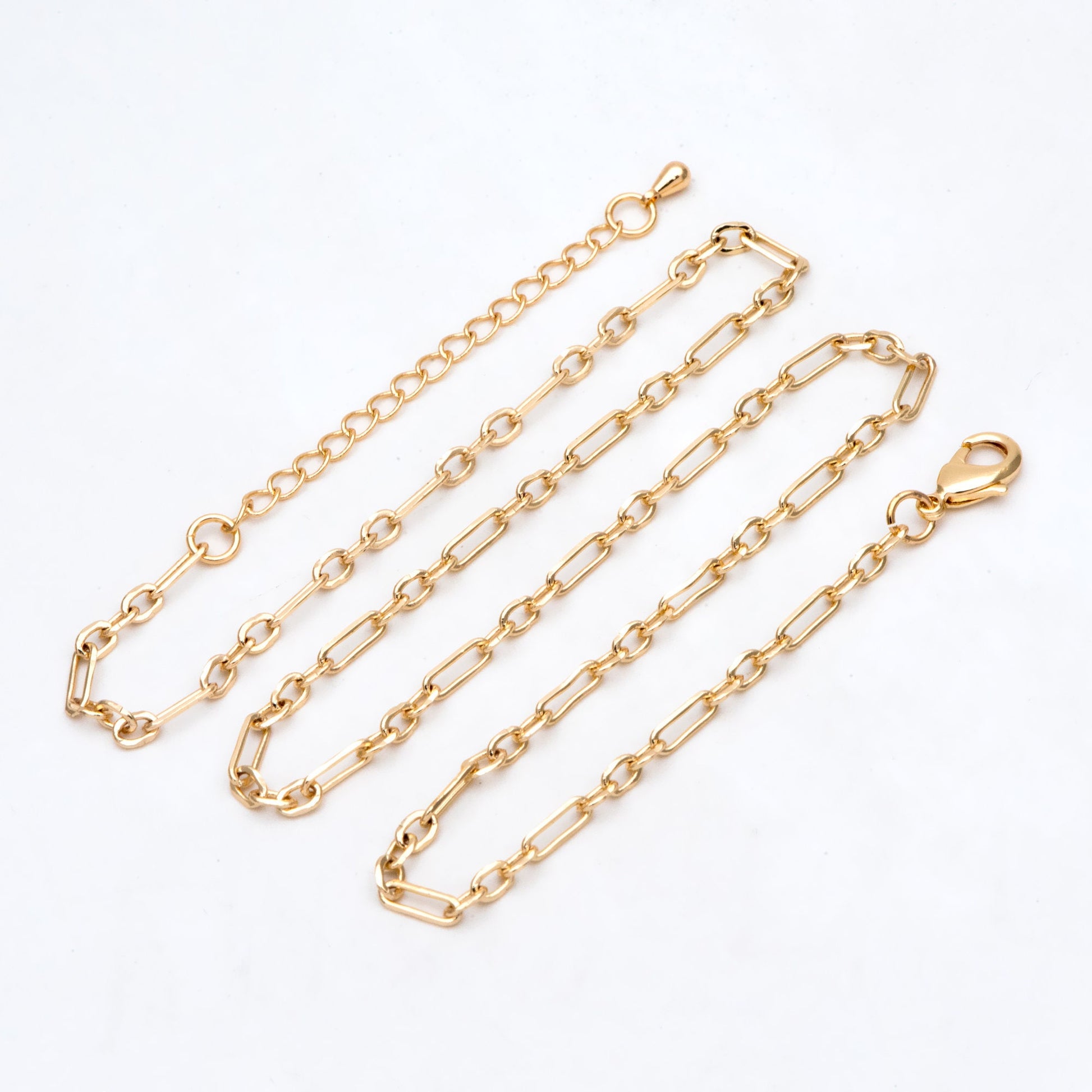 Dainty Gold Oval Chains 2.4/ 3.2/ 3.6mm, Finished Bracelet/ Anklet/ Necklace with Extender Chain, Ready to Wear (#LK-275)