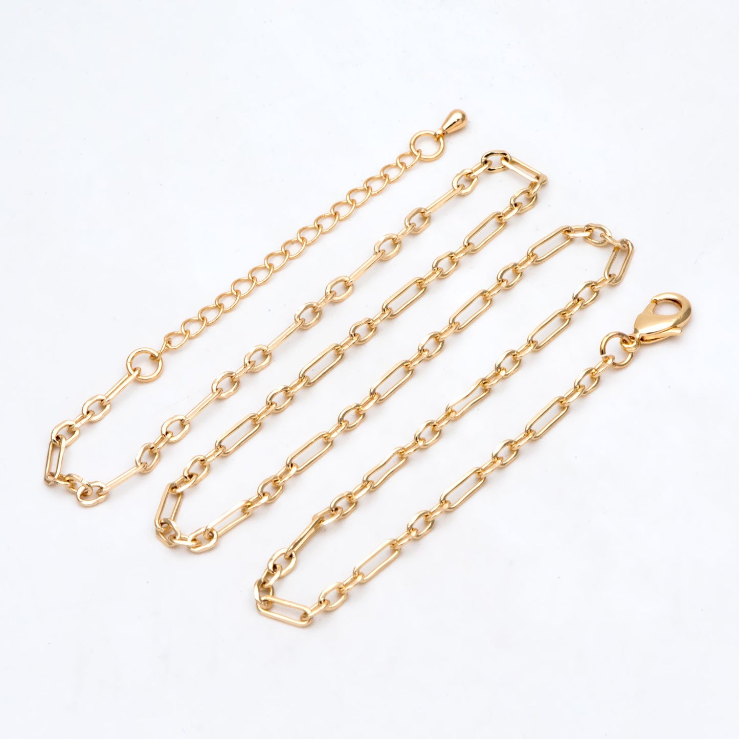 Dainty Gold Oval Chains 2.4/ 3.2/ 3.6mm, Finished Bracelet/ Anklet/ Necklace with Extender Chain, Ready to Wear (#LK-275)