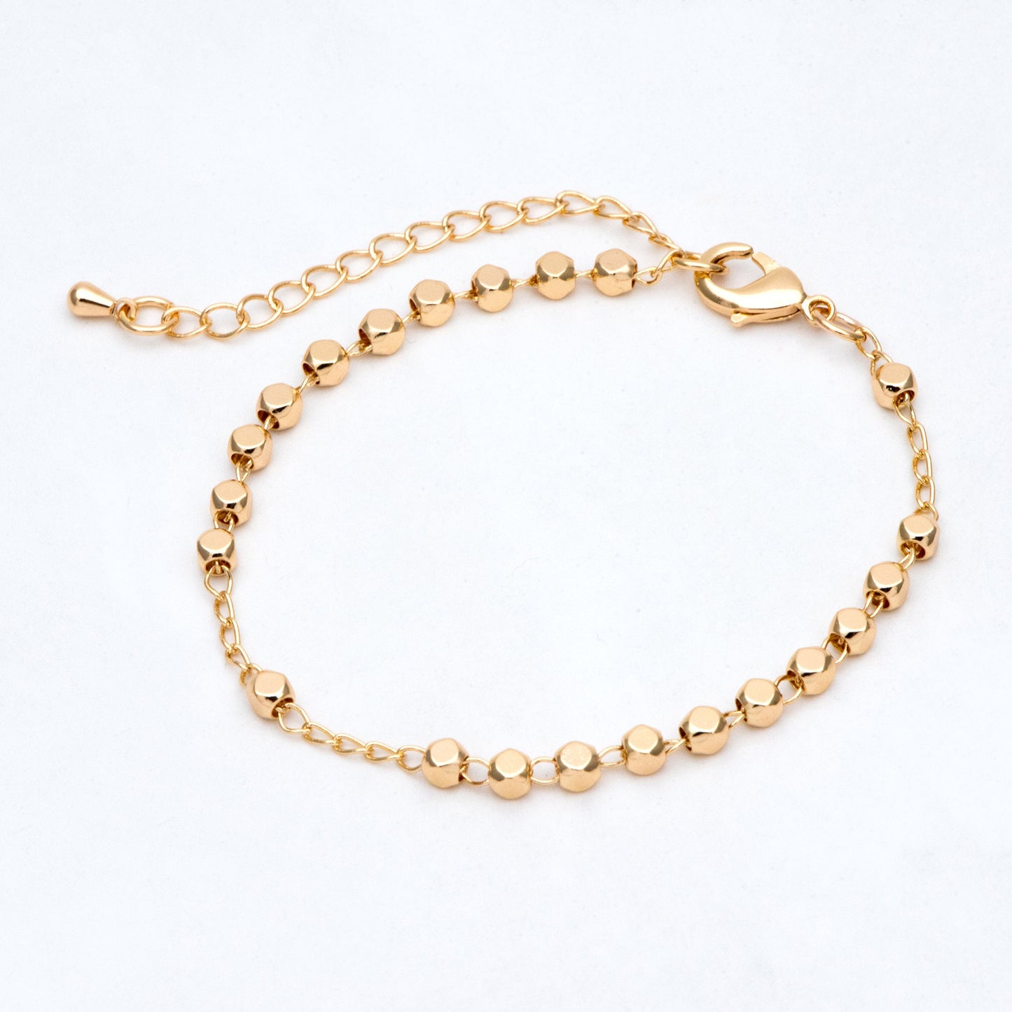 Gold plated Brass Bead Chains, Finished Bracelet/ Anklet/ Necklace with Extender Chain, Ready to Wear (#LK-193)