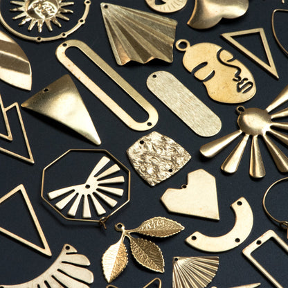 53 pairs- Raw Brass Jewelry Supplies, Brass Charm Pendant Findings, Earring Making Kit for Beginners, FREE Shipping (RB-999)