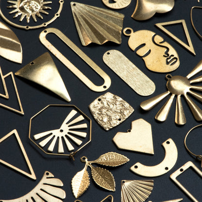 53 pairs- Raw Brass Jewelry Supplies, Brass Charm Pendant Findings, Earring Making Kit for Beginners, FREE Shipping (RB-999)
