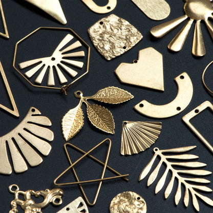 53 pairs- Raw Brass Jewelry Supplies, Brass Charm Pendant Findings, Earring Making Kit for Beginners, FREE Shipping (RB-999)