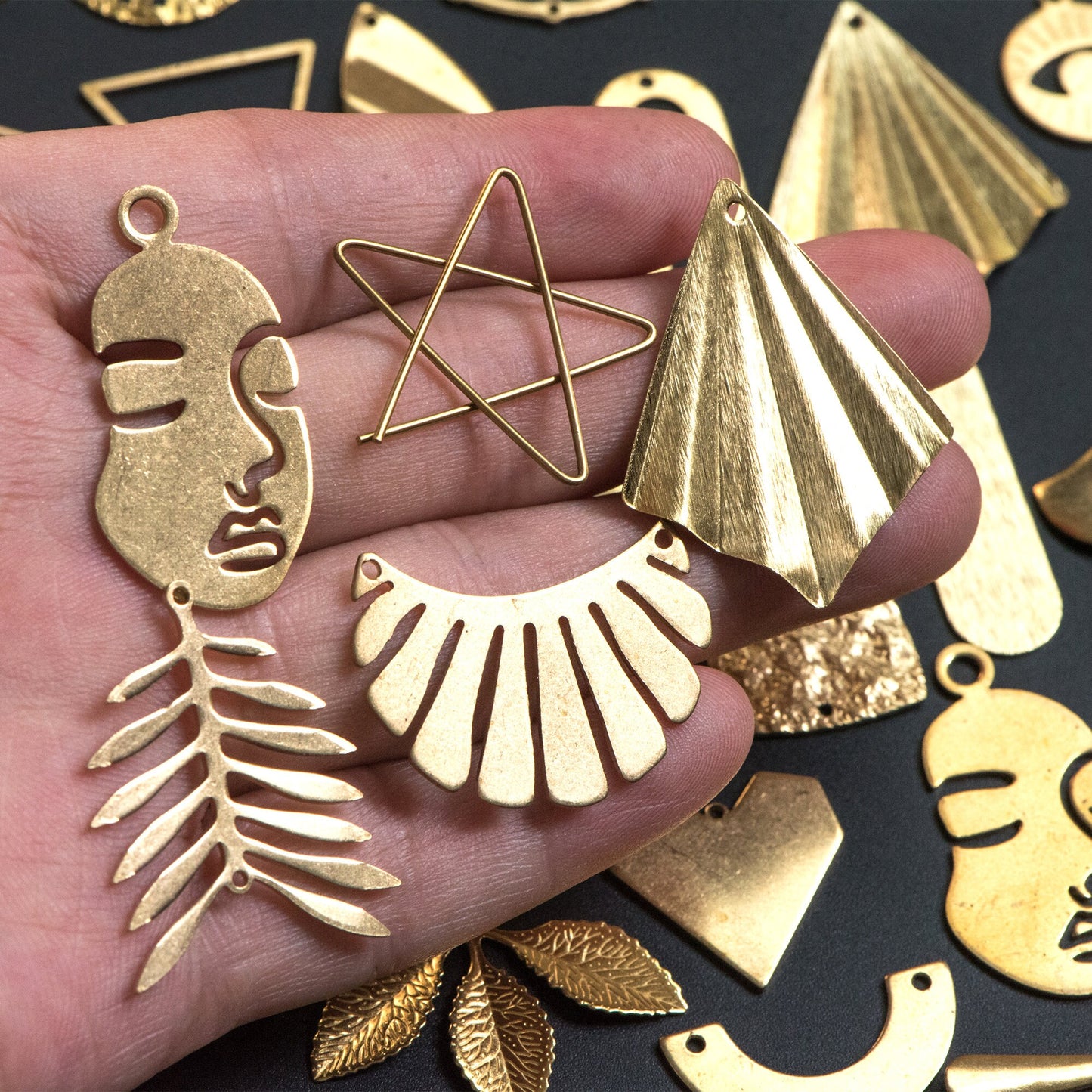 53 pairs- Raw Brass Jewelry Supplies, Brass Charm Pendant Findings, Earring Making Kit for Beginners, FREE Shipping (RB-999)