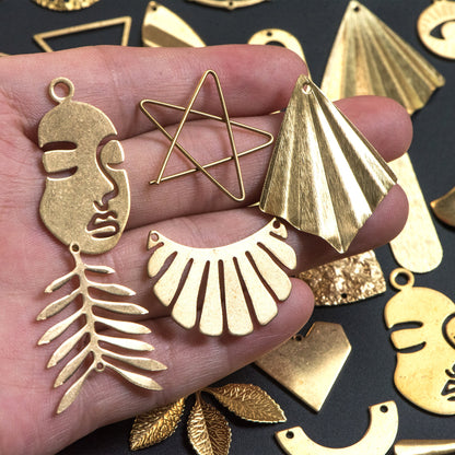 53 pairs- Raw Brass Jewelry Supplies, Brass Charm Pendant Findings, Earring Making Kit for Beginners, FREE Shipping (RB-999)