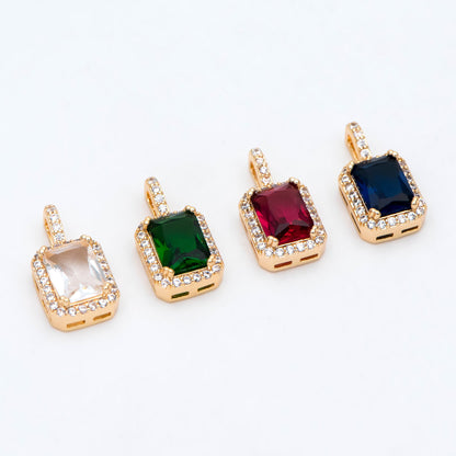 4pcs CZ Pave Gold Rectangle Charm, Glass Paved Pendant, Earring Findings, Jewelry Making, Jewelry Supplies (GB-3007)
