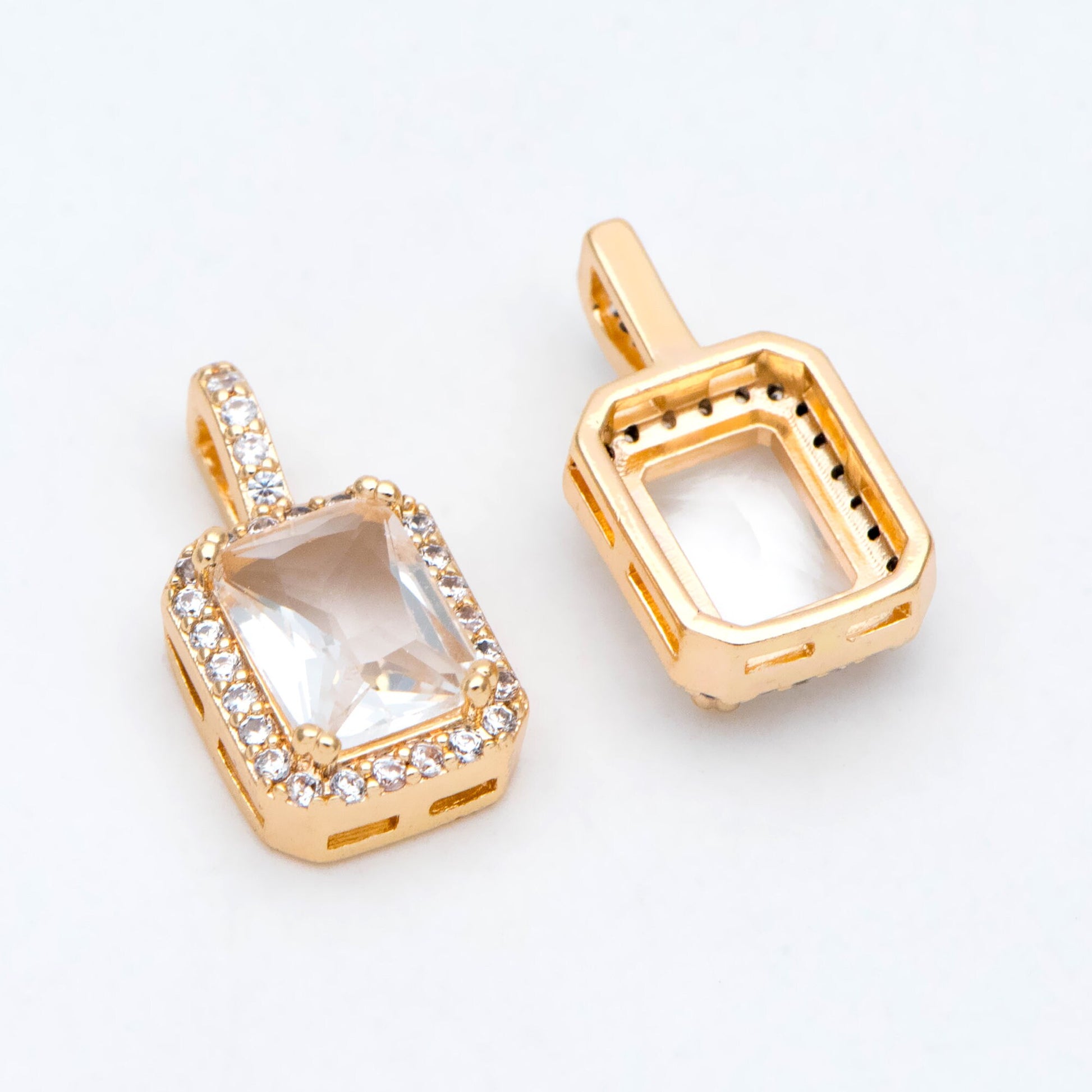 4pcs CZ Pave Gold Rectangle Charm, Glass Paved Pendant, Earring Findings, Jewelry Making, Jewelry Supplies (GB-3007)