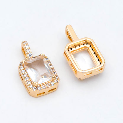 4pcs CZ Pave Gold Rectangle Charm, Glass Paved Pendant, Earring Findings, Jewelry Making, Jewelry Supplies (GB-3007)