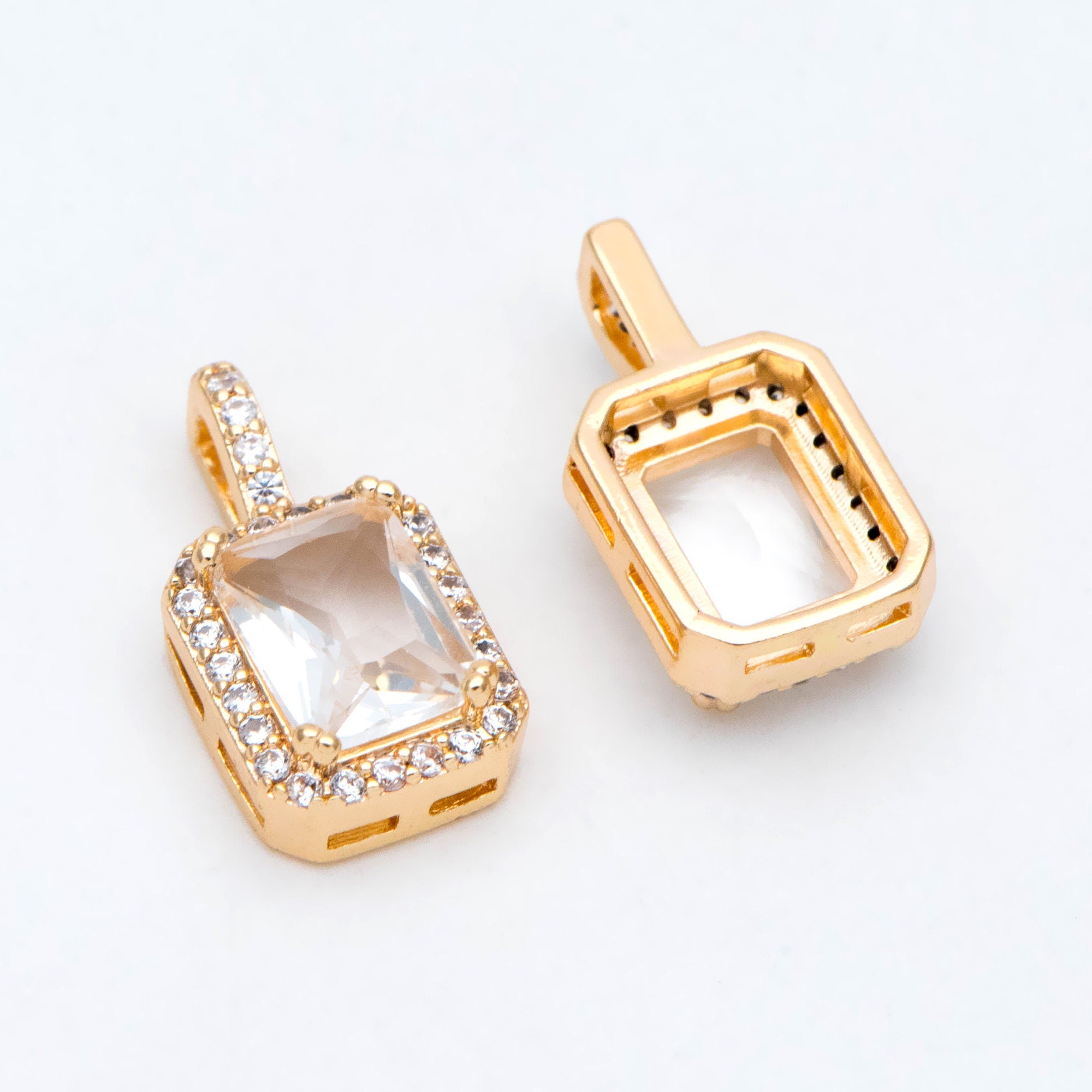 4pcs CZ Pave Gold Rectangle Charm, Glass Paved Pendant, Earring Findings, Jewelry Making, Jewelry Supplies (GB-3007)