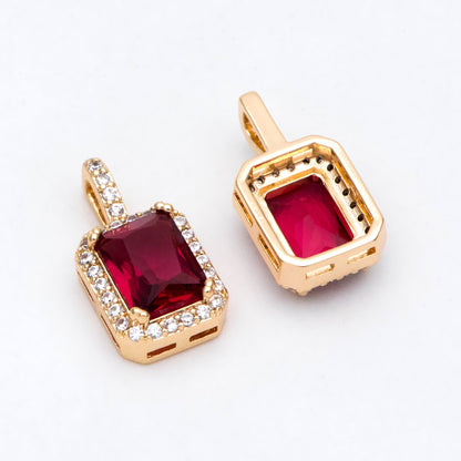 4pcs CZ Pave Gold Rectangle Charm, Glass Paved Pendant, Earring Findings, Jewelry Making, Jewelry Supplies (GB-3007)