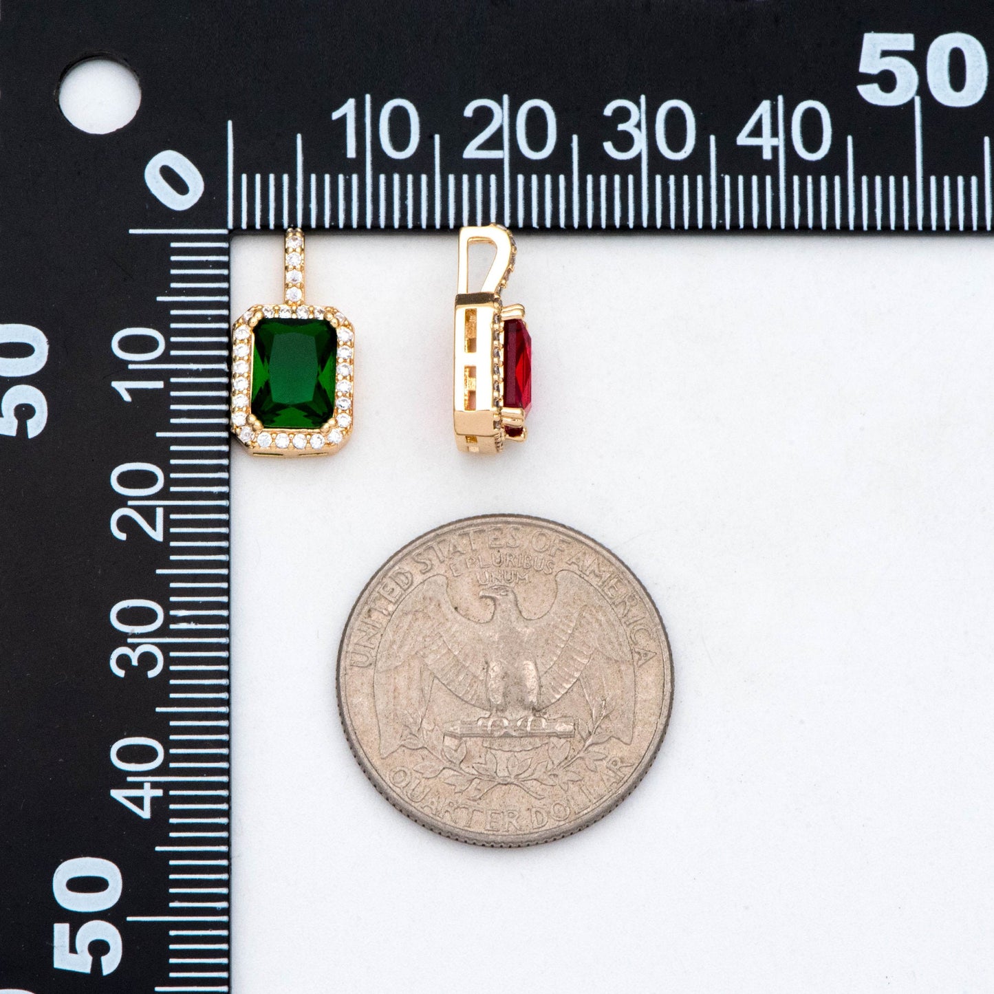 4pcs CZ Pave Gold Rectangle Charm, Glass Paved Pendant, Earring Findings, Jewelry Making, Jewelry Supplies (GB-3007)