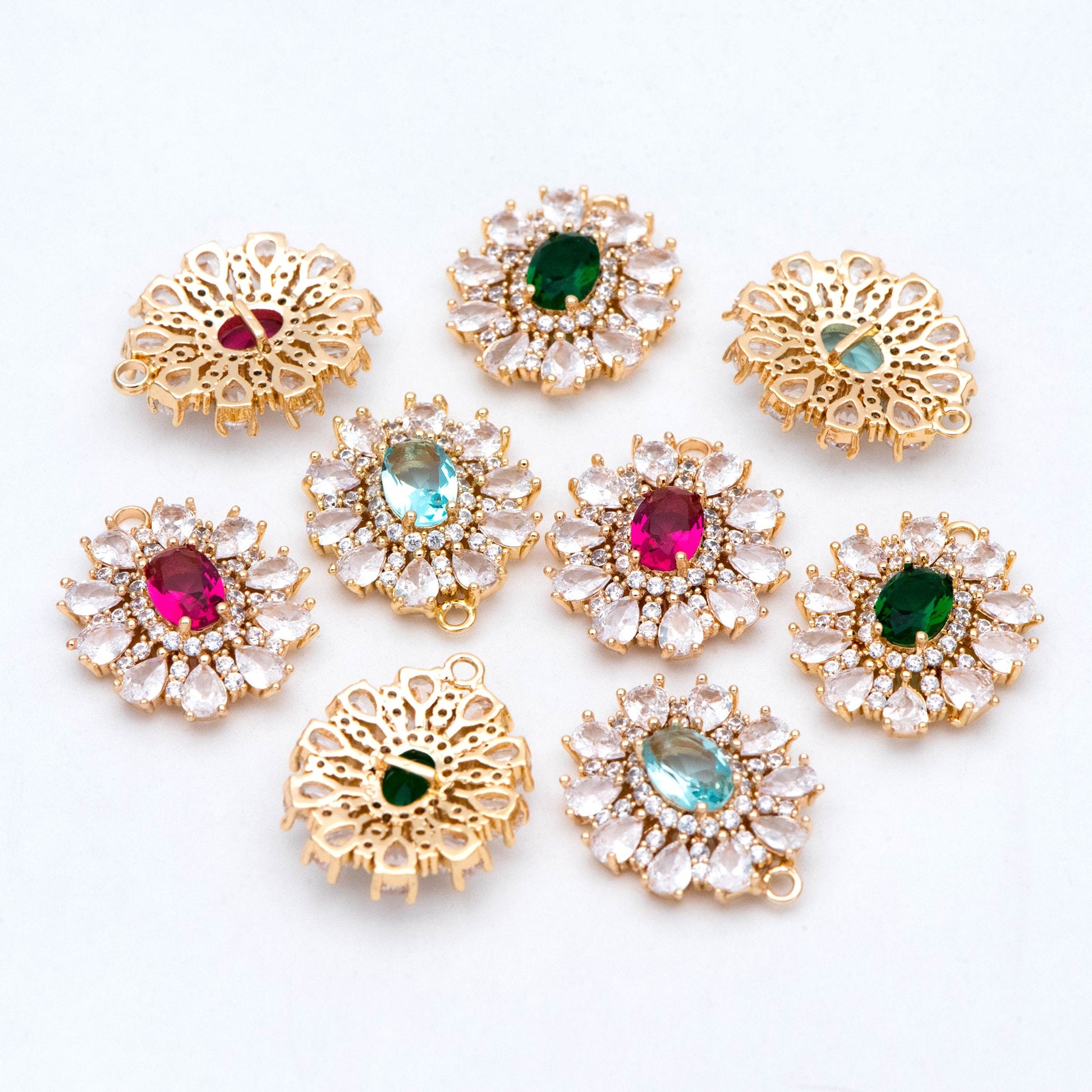 4pcs CZ Pave Gold Earring Charm, Cubic Drop Pendant, Cubic Charm, Bridal Earring, Wedding Jewelry, Wedding Earrings Charm (GB-3011)