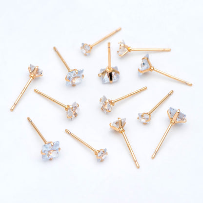10pcs Micro Pave CZ Square Ear Posts, Real Gold Plated Brass Geometric Earring Studs (GB-3014)