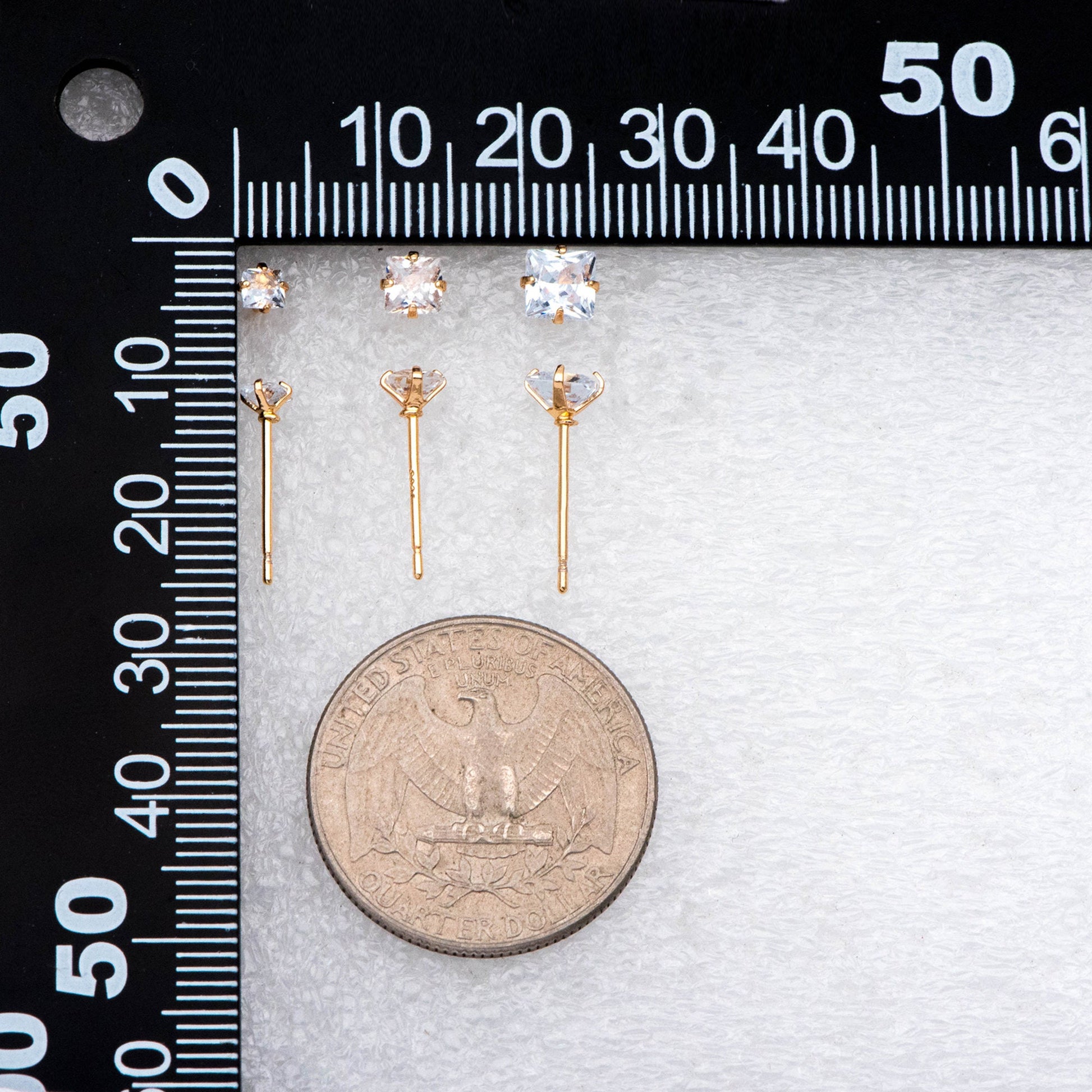 10pcs Micro Pave CZ Square Ear Posts, Real Gold Plated Brass Geometric Earring Studs (GB-3014)