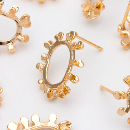 10pcs Gold Oval Earring with Loop, Oval Stud Earrings,Jewelry Making, Diy Material, Jewelry Supplies (GB-3031)