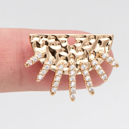 4pcs Gold CZ Hammered Half Round Charm 16.5x23.5mm, Sun Pendant, Jewelry Supply (GB-2259-H)