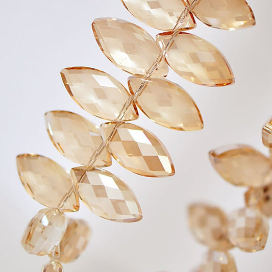 20pcs Leaf Crystal Glass Faceted Beads Charms 25mm Matte Champagne -(TS25-4)