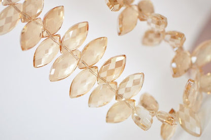 20pcs Leaf Crystal Glass Faceted Beads Charms 25mm Matte Champagne -(TS25-4)