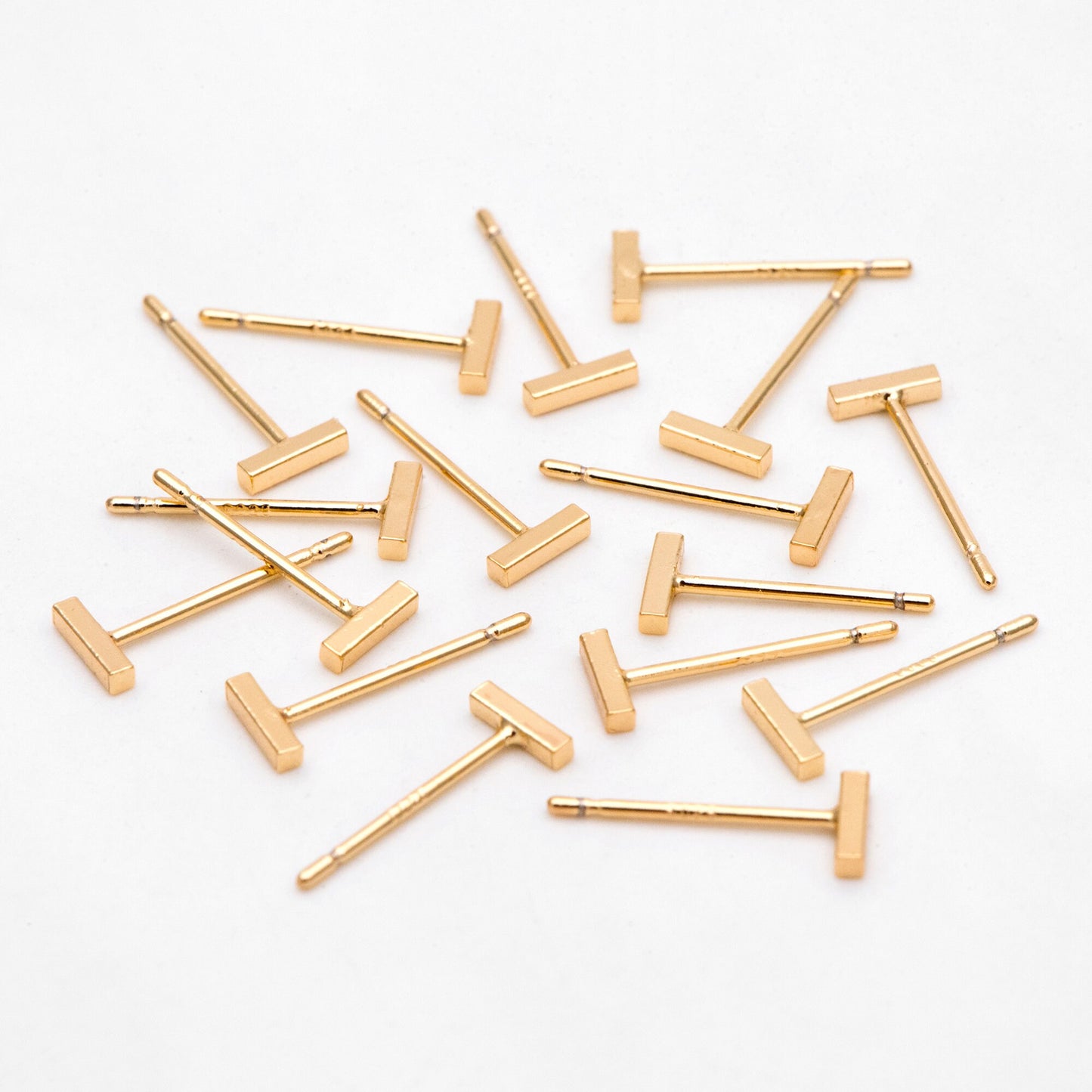 10pcs Gold/ Silver Bar Ear Posts, Gold/ Rhodium plated Brass Earring Findings, Stud Earring Components (GB-4217-E)