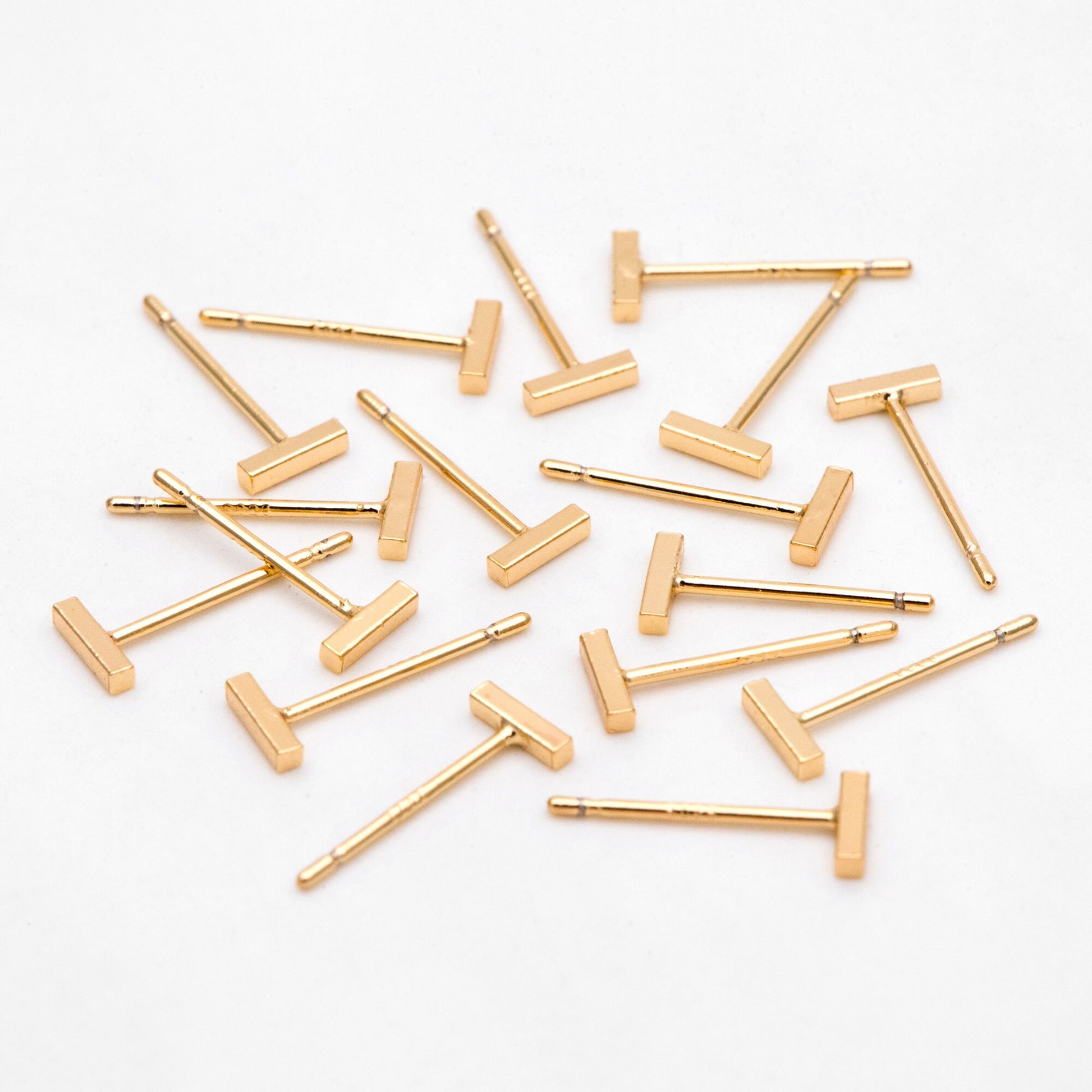10pcs Gold/ Silver Bar Ear Posts, Gold/ Rhodium plated Brass Earring Findings, Stud Earring Components (GB-4217-E)