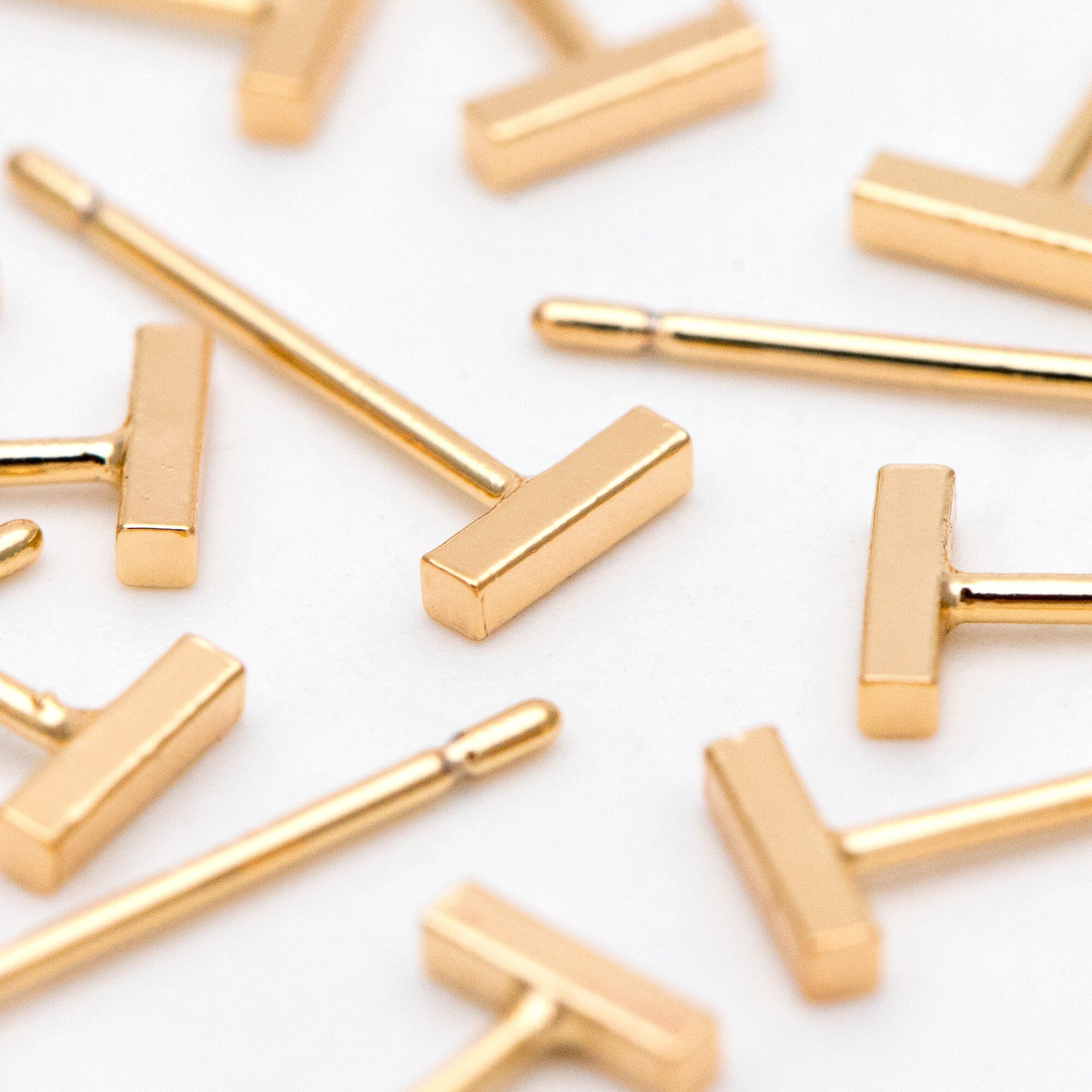 10pcs Gold/ Silver Bar Ear Posts, Gold/ Rhodium plated Brass Earring Findings, Stud Earring Components (GB-3033)