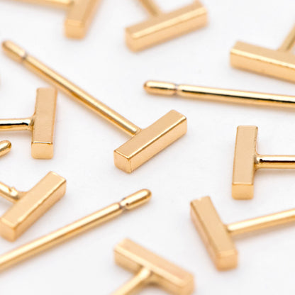 10pcs Gold/ Silver Bar Ear Posts, Gold/ Rhodium plated Brass Earring Findings, Stud Earring Components (GB-3033)