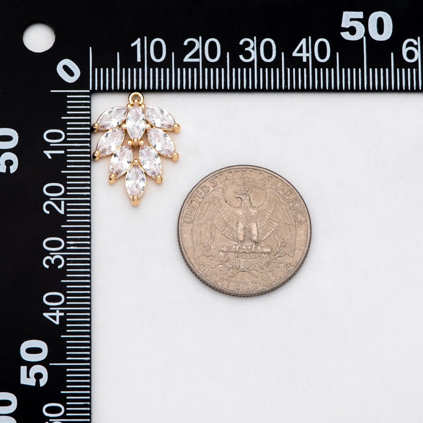 4pcs CZ pave Gold/ Silver Tone Leaf Charms, 18K Gold/ Rhodium plated Brass, 21/ 25mm, Cubic Zirconia Leaf Pendants (GB-3037)