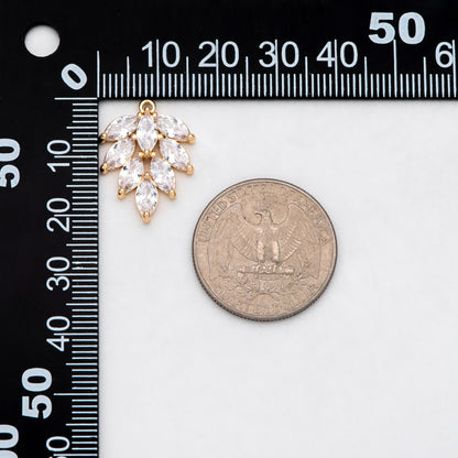 4pcs CZ pave Gold/ Silver Tone Leaf Charms, 18K Gold/ Rhodium plated Brass, 21/ 25mm, Cubic Zirconia Leaf Pendants (GB-3037)
